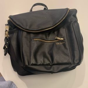 Black leather diaper bag